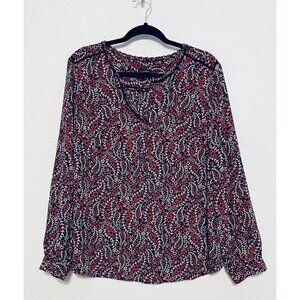 Talbots Womens Floral Paisley Print Top Crochet Trim Long Sleeves Large